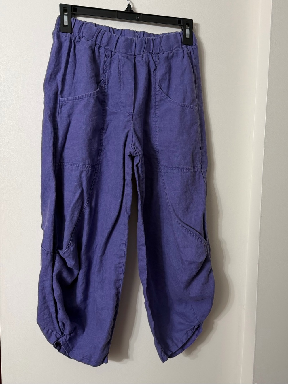 xs Lisa Bayne 100% Linen Barrel Pants Lagenlook Purple Pull On Lantern